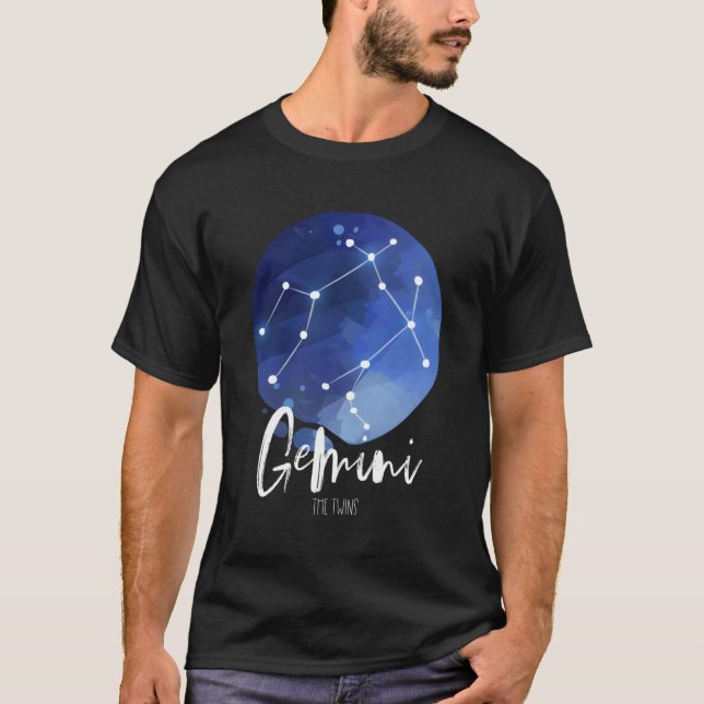 Aquarellfarben Gemini Konstellation Astrologisches T-Shirt (Vorderseite)
