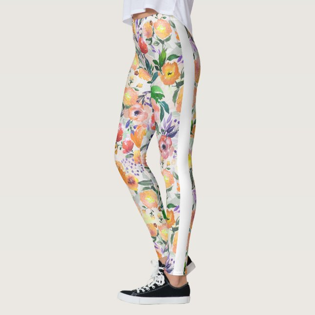 Aquarellfarben gemischte Farben BlumenCollage Leggings (Links)