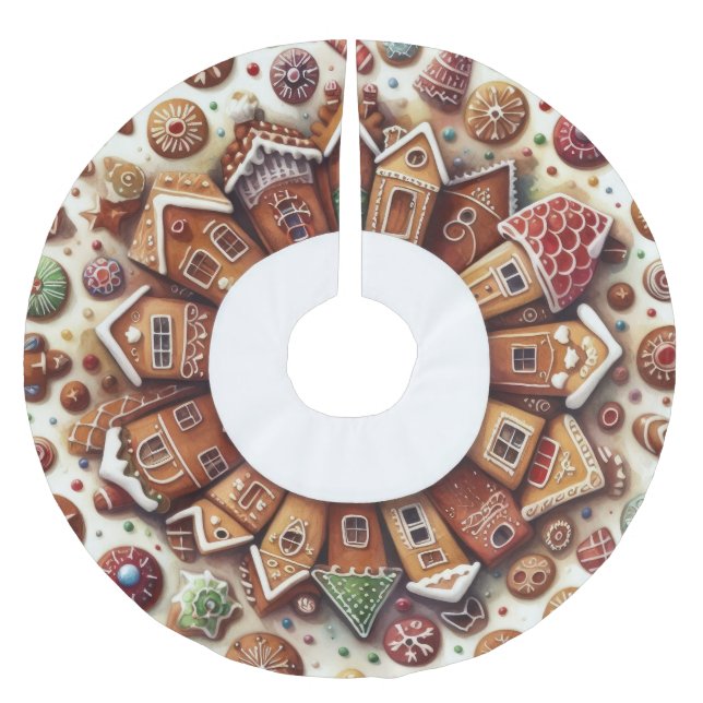 Aquarellfarben Gingerbread House Cookies Weihnacht Polyester Weihnachtsbaumdecke (Vorderseite)