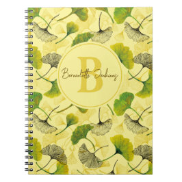 Aquarellfarben Gingko Biloba Blätter Monogramm Notizblock