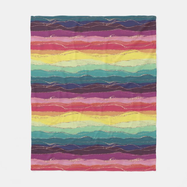 Aquarellfarben Glitzer Regenbogenstreifen Fleecedecke (Vorderseite)