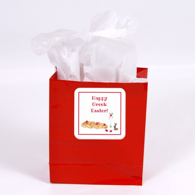 Aquarellfarben glückliche griechische Ostern mit T Quadratischer Aufkleber (Von Creator hochgeladen)