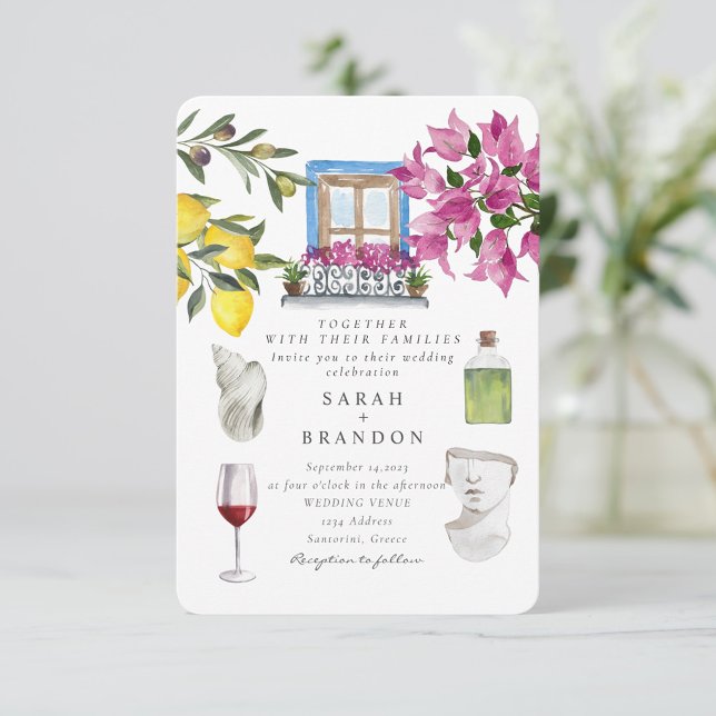 Aquarellfarben Griechenland Hochzeit Blaues Kachel Einladung (Von Creator hochgeladen)