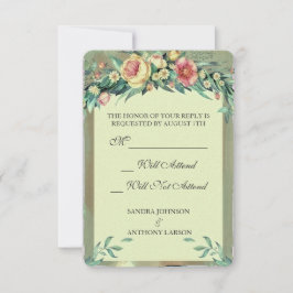 Aquarellfarben Grün und Rosa Hochzeit RSVP Karte