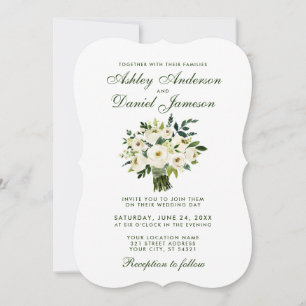 Aquarellfarben Grün weiße Hochzeit Bouquet B Einladung