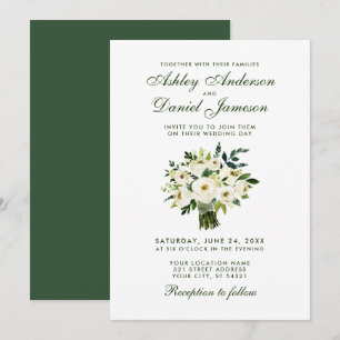 Aquarellfarben Grün weiße Hochzeit Bouquet GB Einladung