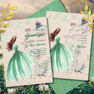 Aquarellfarben Grüne Farbtöne Quinceañera Einladung