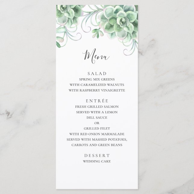 Aquarellfarben. Grünkakteen Menükarte (Vorderseite)