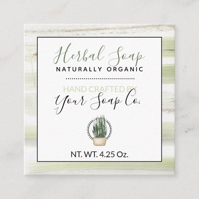 Aquarellfarben-Grüntöne + Pflanze (Benutzerdefinie Quadratische Visitenkarte (Vorderseite)