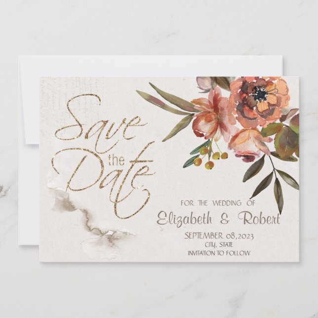 Aquarellfarben Herbst-Blume Save the Date (Vorderseite)