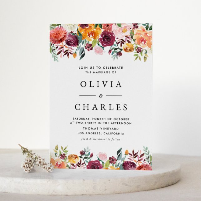 Aquarellfarben Herbst Blüten Garland Hochzeit im H Einladungspostkarte (Watercolor Autumn Blooms Garland Fall Wedding Invitation Postcard)