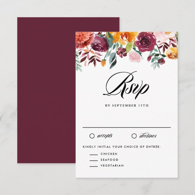 Aquarellfarben Herbst Blüten Garland Hochzeit im H RSVP Karte (Vorne/Hinten)