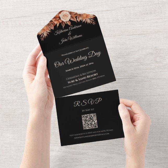 Aquarellfarben Herbst Elegance-Wedding- All In One Einladung (Abreißen)