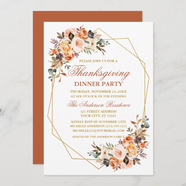 Aquarellfarben Herbst Erntedank Party Einladung (Vorne/Hinten)