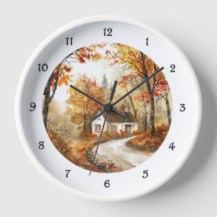 Aquarellfarben Herbst Hütte Rundschau Uhr