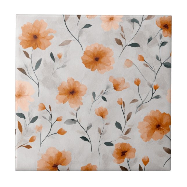 Aquarellfarben Herbst Wildblumen Minimalistisch Fliese (Vorderseite)
