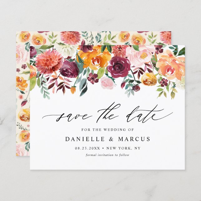 Aquarellfarben Herbstblüten blühen Save the Date (Vorne/Hinten)