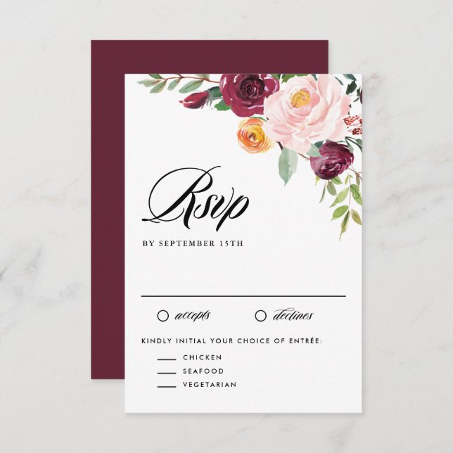 Aquarellfarben Herbstblüten Blütenduschen RSVP Karte (Vorne/Hinten)