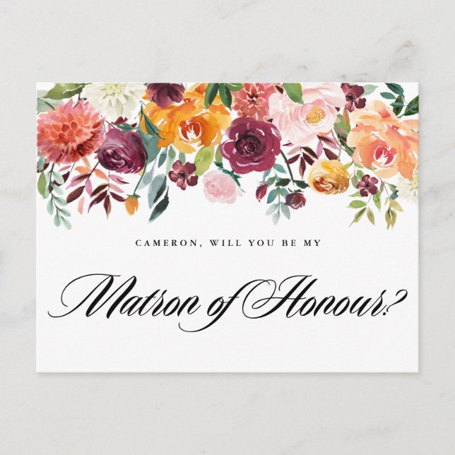 Aquarellfarben Herbstblüten sind meine Ehrenmatron Einladungspostkarte (Vorderseite)