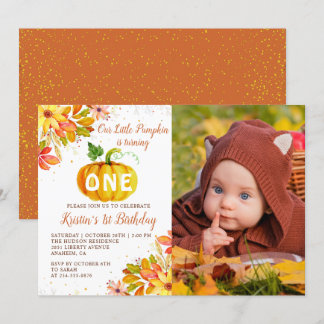 Aquarellfarben Herbstfloral Pumpkin Geburtstags-Fo Einladung
