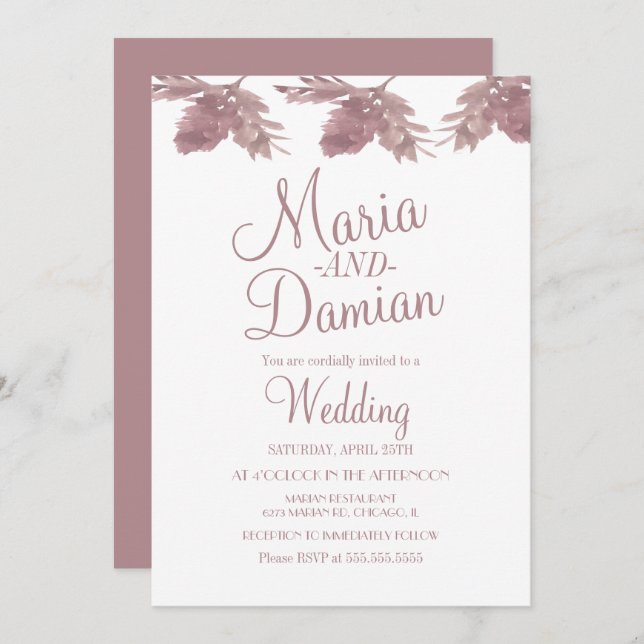 Aquarellfarben-Herbstlaube Illustration Blush Wedd Einladung (Vorne/Hinten)