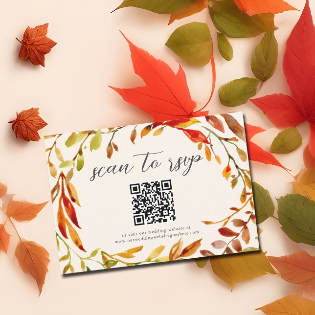 Aquarellfarben Herbstleaves Hochzeitscode QR-Code RSVP Karte (Von Creator hochgeladen)
