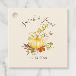 Aquarellfarben Herbstpumpen und Blätter Hochzeit Geschenkanhänger