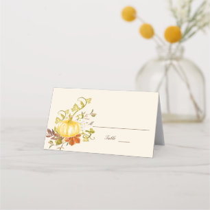 Aquarellfarben Herbstpumpen und Blätter Hochzeit Platzkarte