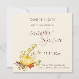 Aquarellfarben Herbstpumpen und Blätter Hochzeit Save The Date