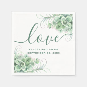 Aquarellfarben. Hochzeit von Blumenkakteen Serviette