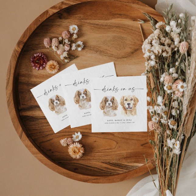 Aquarellfarben Hunde Unterschrift Drinks Hochzeite Serviette (Von Creator hochgeladen)