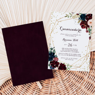 Aquarellfarben Illustriert Geometrie Gold Quinceñe Einladung