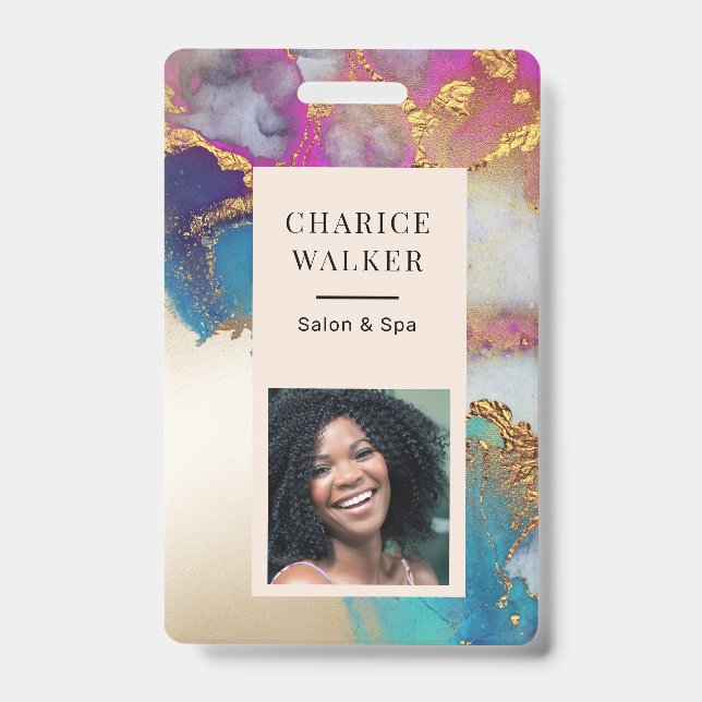 Aquarellfarben Imitate Goldfolie Salon Foto Name Ausweis (Vorderseite)