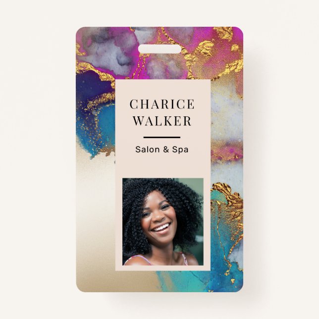 Aquarellfarben Imitate Goldfolie Salon Foto Name Ausweis (Vorderseite)