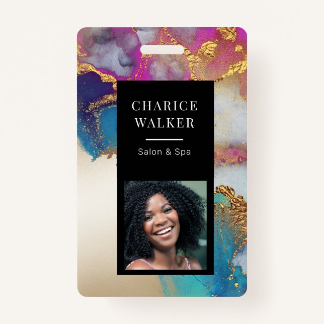 Aquarellfarben Imitate Goldfolie Salon Foto Name Ausweis (Vorderseite)