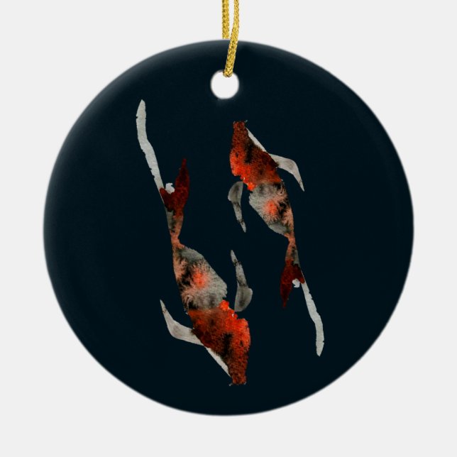 Aquarellfarben-Koi-Aquariendarstellung Keramik Ornament (Vorne)