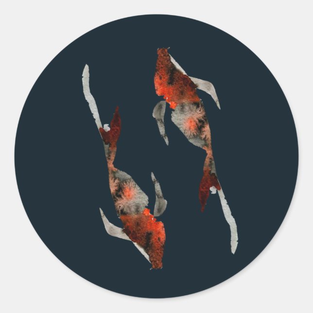 Aquarellfarben-Koi-Aquariendarstellung Runder Aufkleber (Vorderseite)