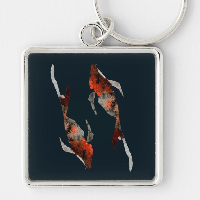 Aquarellfarben-Koi-Aquariendarstellung Schlüsselanhänger (Vorne)