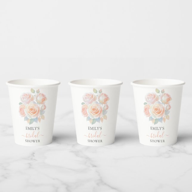 Aquarellfarben Koralle Rosa Blumengarten Brautpart Pappbecher (Multi)