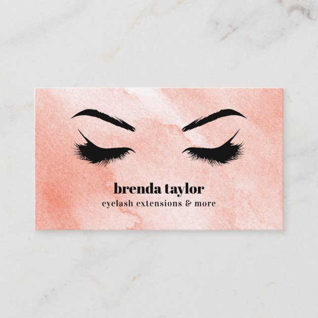 Aquarellfarben Korallenchic Eyelash Browbar berufl Visitenkarte (Vorderseite)