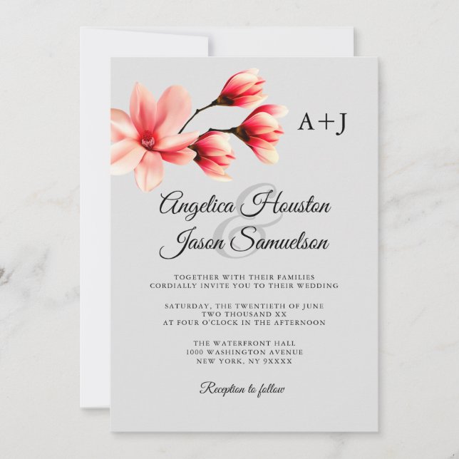 Aquarellfarben Korallenkoralle Peach Gray Hochzeit Einladung (Vorderseite)