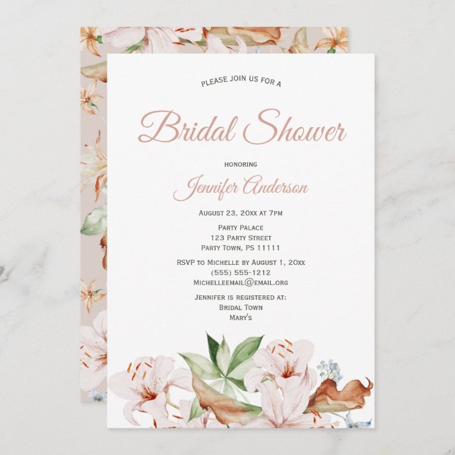 Aquarellfarben Korallenrot Rosa Brautparty Einladung (Vorne/Hinten)