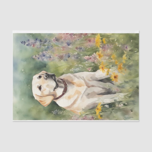 Aquarellfarben-Labrador in Blume Decoupage Seidenpapier (Vorderseite)