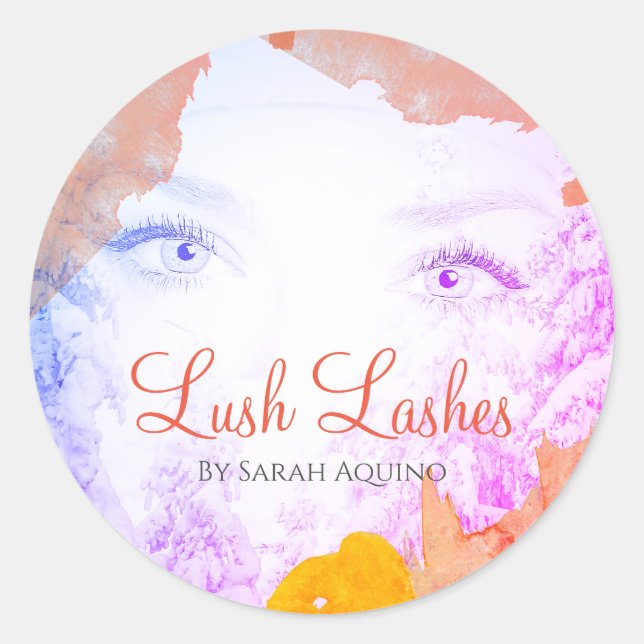 Aquarellfarben-Lash-Erweiterungen Schönheitsgeschä Runder Aufkleber (Vorderseite)