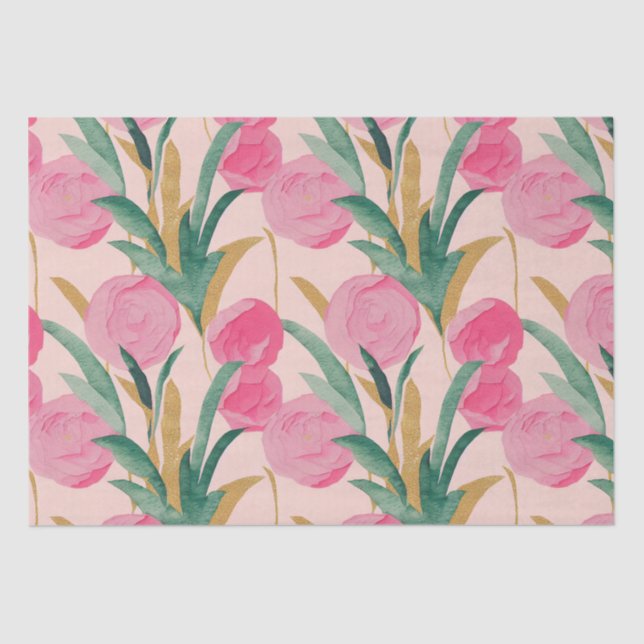 Aquarellfarben Lebende, rosa Frühlingsblumen Seidenpapier (Vorderseite)