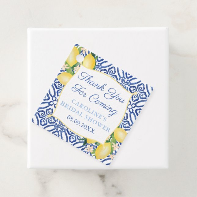 Aquarellfarben Lemons Blue Amalfi Tiles Vielen Dan Geschenkanhänger (Beispiel)