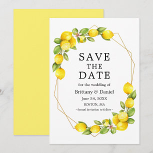 Aquarellfarben Lemons Greenery Geo Frame Save the Date