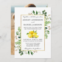 Aquarellfarben Lemons Grünes Foto Zurück Hochzeit