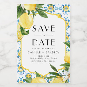 Aquarellfarben Lemons Mittelmeer Save the Date Weinetikett