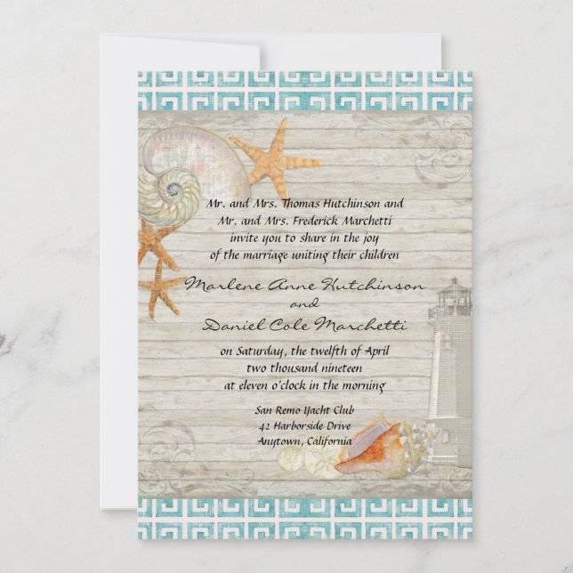 Aquarellfarben Leuchtturm Muscheln Beach Hütte Hoc Einladung (Vorderseite)